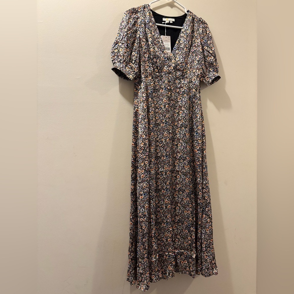 Boden NWT Floral V-Neck Maxi Dress - size 6 - button detail - short sleeve